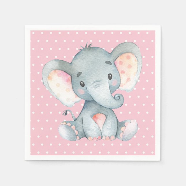 Serviette En Papier Serviettes roses Baby shower Eléphant fille (Devant)