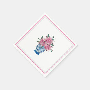 Serviette En Papier Serviettes roses en pot de gingembre peint bleu et