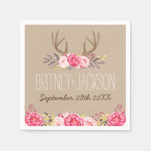 Serviette En Papier Serviettes Rustique Peony et Mariage Deer Antler