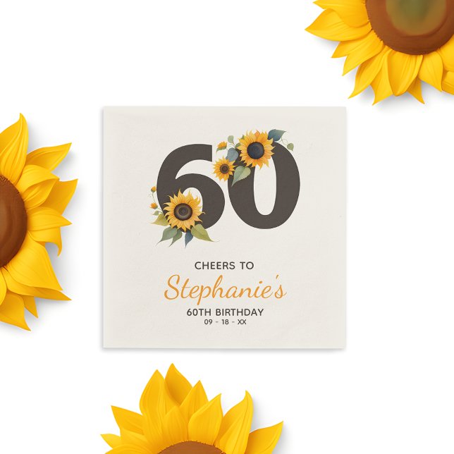 Serviette En Papier Serviettes rustiques du 60e anniversaire - Thème d (🌻 Rustic Elegance: 60th Birthday Napkins! 🌼)