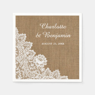 Serviette En Papier Serviettes Rustiques Mariage Burlap et dentelle