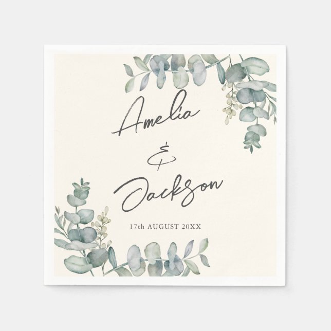 Serviette En Papier Serviettes Rustiques Mariage vert Eucalyptus Sage (Devant)