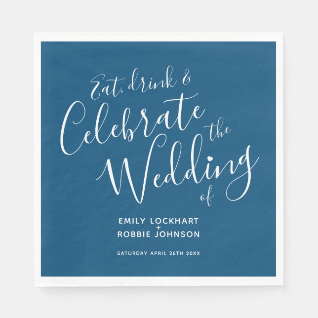 Serviette En Papier Serviettes simples en mariage bleu et blanc (Devant)