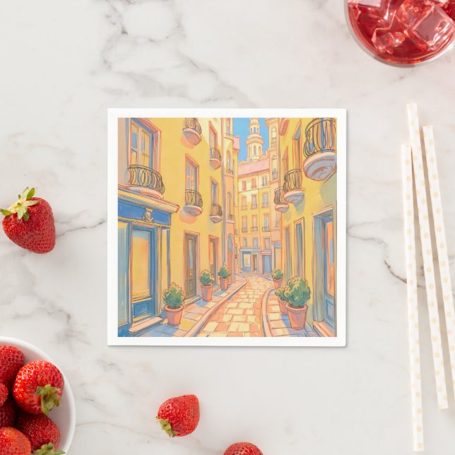Serviette En Papier Serviettes Sunny European Street - Architecture co (En situation)
