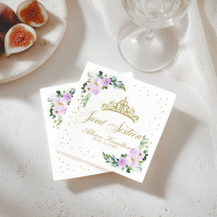Serviette En Papier Serviettes Sweet 16 Couronne dorée Fleurs lavande
