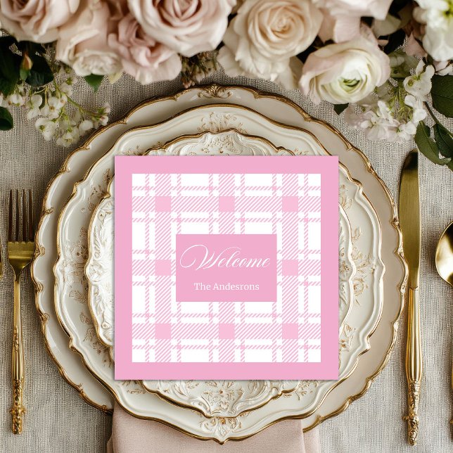 Serviette En Papier Serviettes Tartan personnalisées Design élégant ro (Personalized Tartan Napkins Elegant Pink Design)