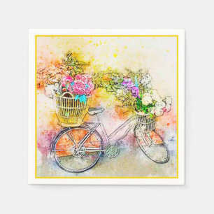 Serviette En Papier Serviettes vélo et fleurs
