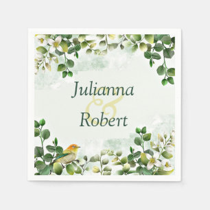 Serviette En Papier Serviettes verts et oiseaux