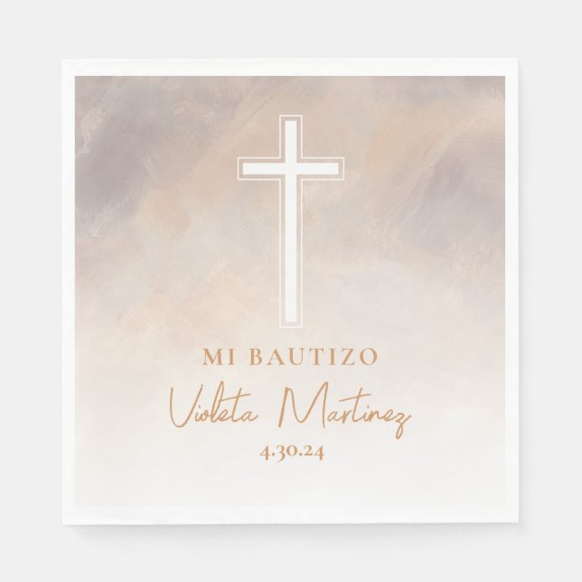 Serviette En Papier Servilletas Mi Bautizo Morada (Devant)