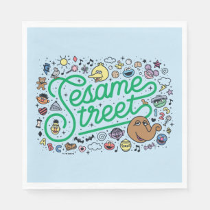 Serviette En Papier Sésame Sésame Sesame Street Green Doodle Script