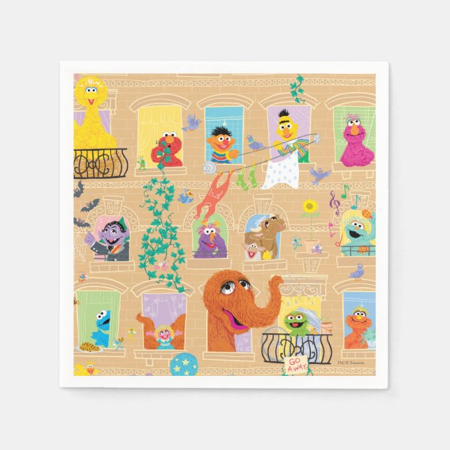 Serviette En Papier Sesame Street Apartment Windows Pattern (Devant)
