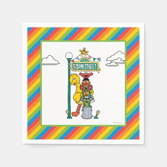 Serviette En Papier Sesame Street Characters & Street Sign Birthday Na (Devant)