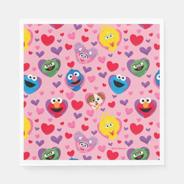 Serviette En Papier Sesame Street Valentine Hearts Motif (Devant)