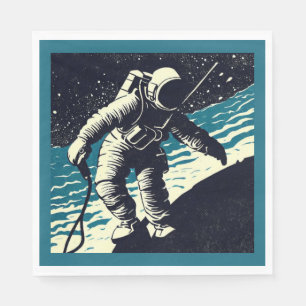 Serviette En Papier SF - Astronaut sur Spacewalk Woodcut 2