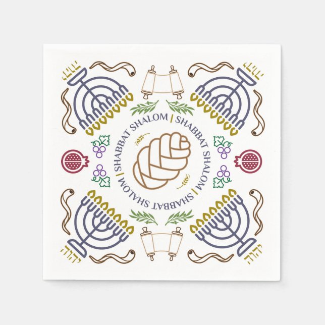 Serviette En Papier Shabbat Shalom Cocktail moderne serviettes (Devant)
