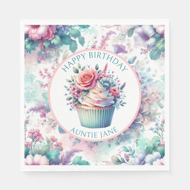Serviette En Papier Shabby chic rose et Turquoise Floral Party (Devant)