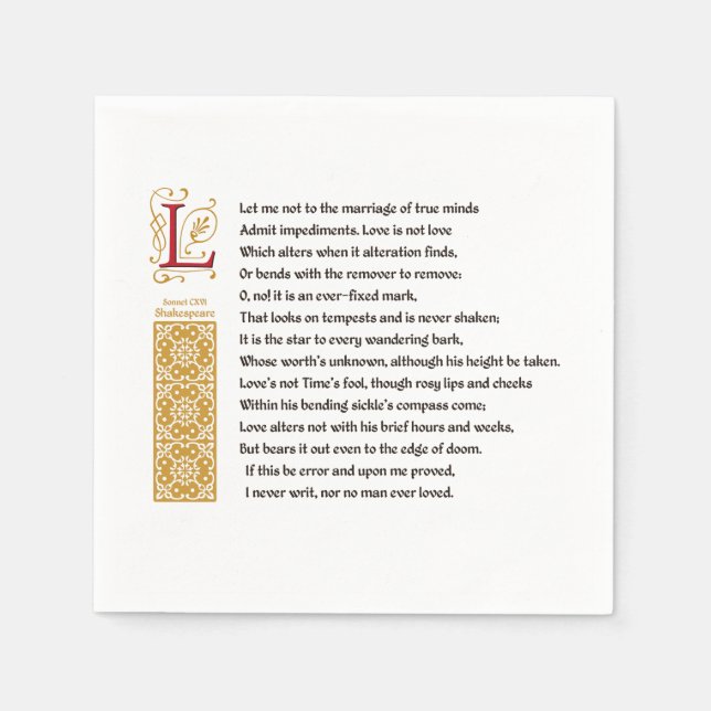 Serviette En Papier Shakespeare Sonnet 116 (CXVI) sur Parchemin (Devant)