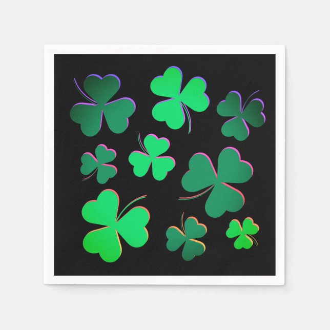 Serviette En Papier Shamrock Clover Irlande Irish Modern Green & Black (Devant)