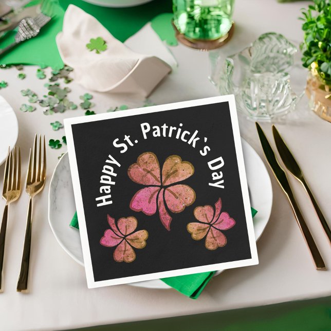 Serviette En Papier Shamrock Clover rose noir Saint Patrick`s Day (Créateur téléchargé)