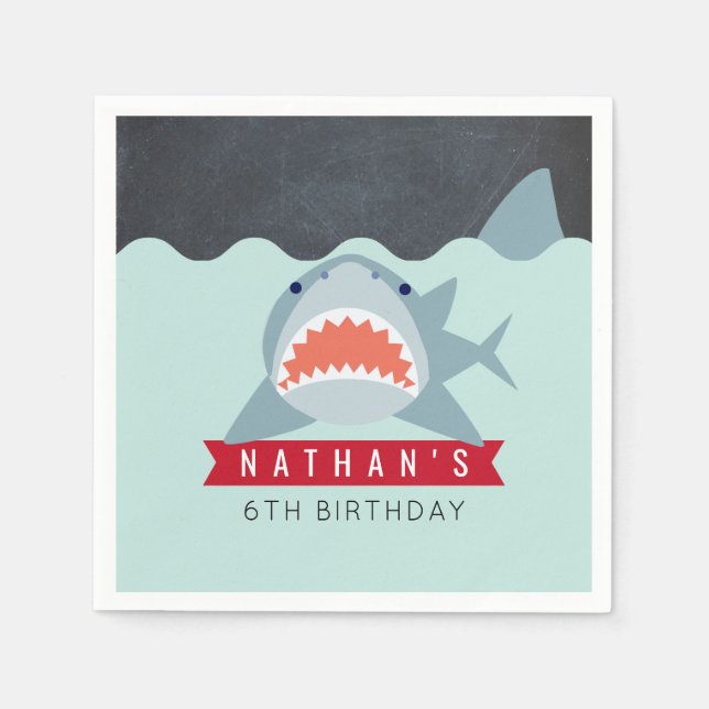 Serviette En Papier Shark Boy Navy Blue Pool Anniversaire Papier (Devant)