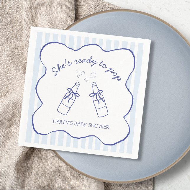 Serviette En Papier She's Ready To Pop Blue Soda Bottle Baby Shower (She's Ready To Pop Blue Soda Bottle Baby Shower Napkins)