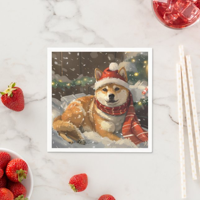 Serviette En Papier Shiba Inu Chien Festive de Noël (En situation)