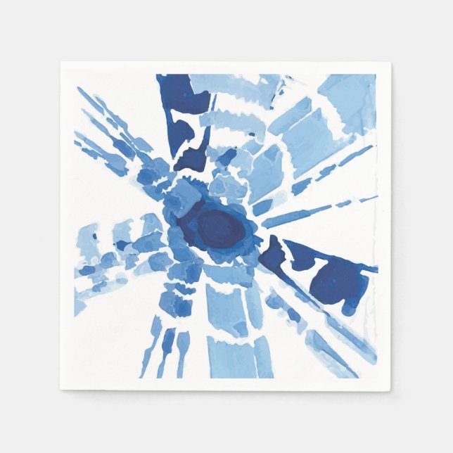 Serviette En Papier Shibori bleu aquarelle teinture motif sunburst (Devant)