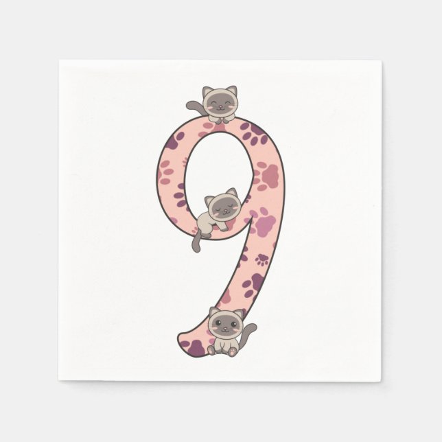 Serviette En Papier Siamese Chat Neuvième Anniversaire Pour Enfants Ch (Devant)