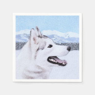 Serviette En Papier Sibérie Husky (argent et blanc) Peinture Chien Ar