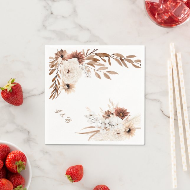 Serviette En Papier Sienne Boho et Papier Floral Beige (En situation)