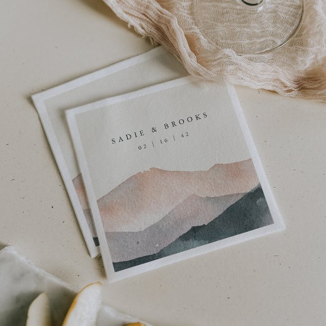 Serviette En Papier Sierra Dusk | Mariage coucher de soleil sur une mo (Créateur téléchargé)