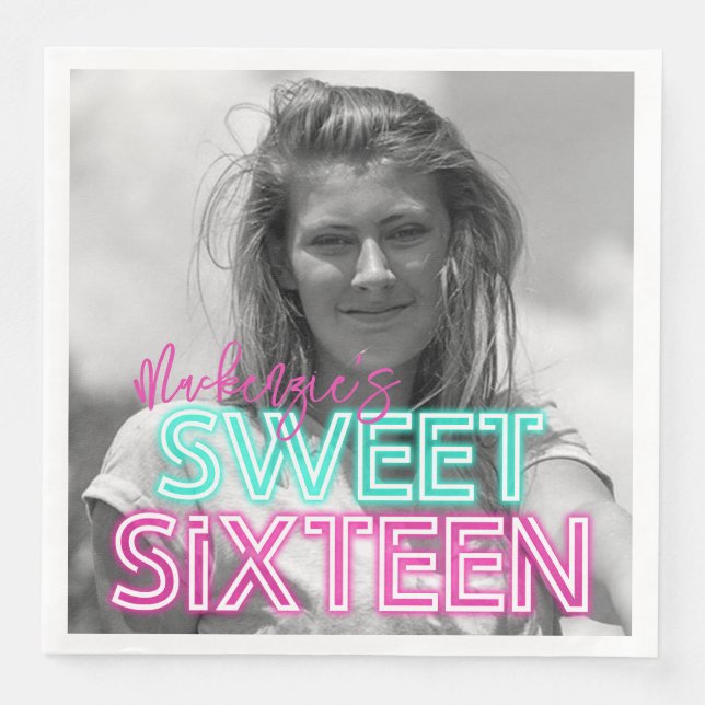 Serviette En Papier Signal Retro Neon avec Black & White Photo Sweet 1 (Devant)