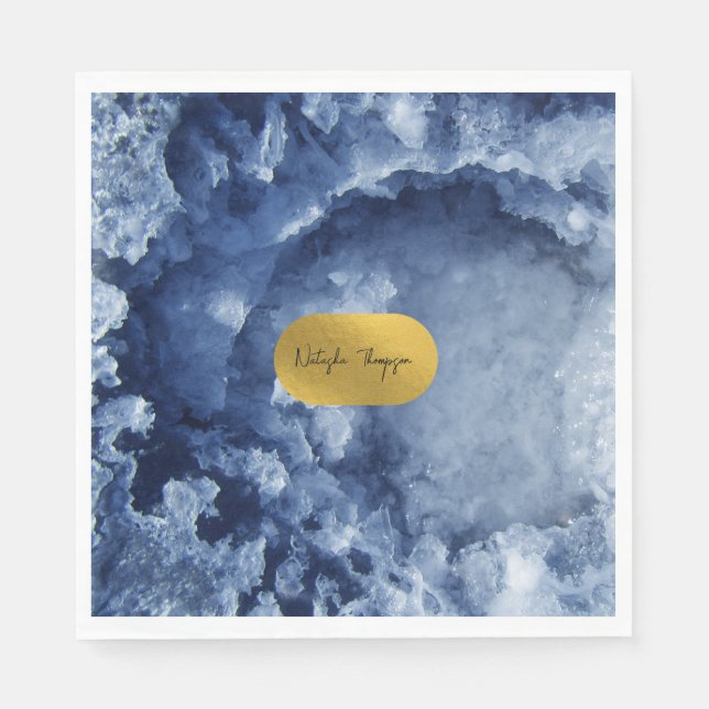 Serviette En Papier Signature Blue Gold Foil Sea Crystals (Devant)