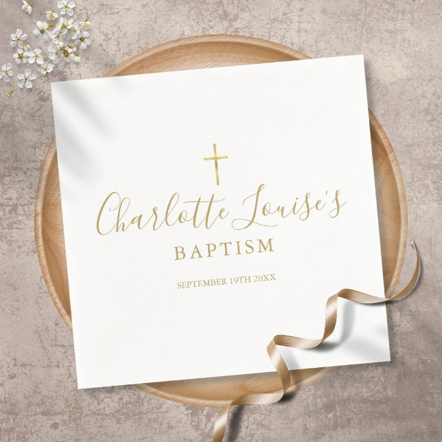 Serviette En Papier Signature dorée moderne Baptême Christening (Créateur téléchargé)
