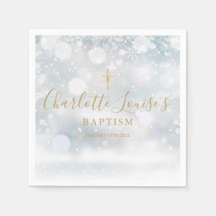 Serviette En Papier Signature dorée pour baptême hivernal