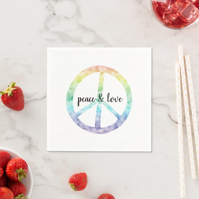 Serviette En Papier Signe de paix arc-en-ciel avec coeur personnalisé (En situation)