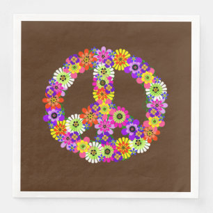 Serviette En Papier Signe de paix floral sur marron