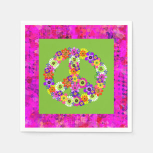 Serviette En Papier Signe de paix floral sur pétales vert citron