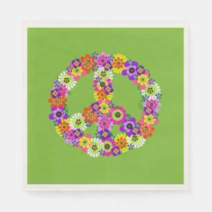 Serviette En Papier Signe de paix floral sur vert citron