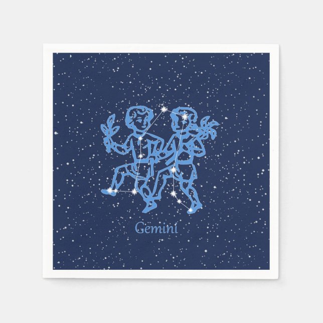 Serviette En Papier Signe Gemini Constellation et Zodiaque avec étoile (Devant)