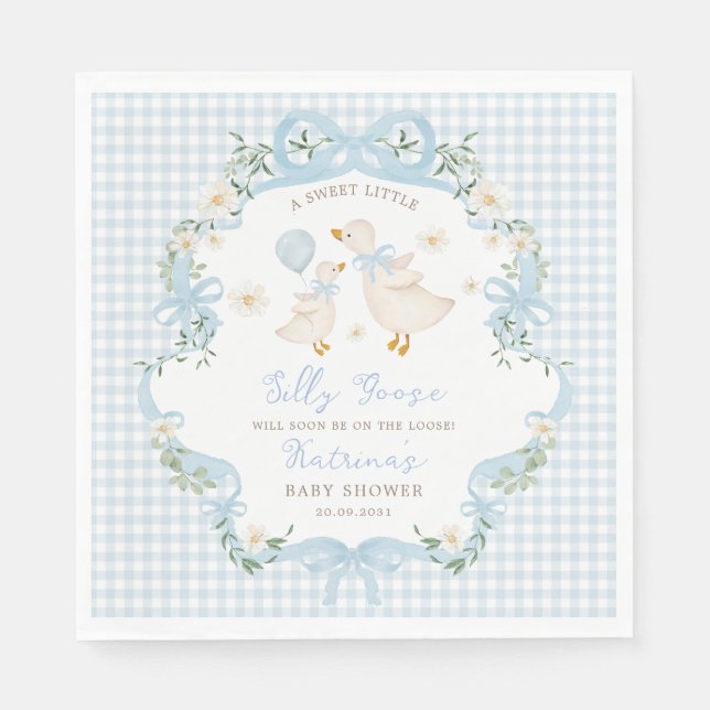 Serviette En Papier Silencieux Bow bleu oie En vichy Baby shower garço (Devant)