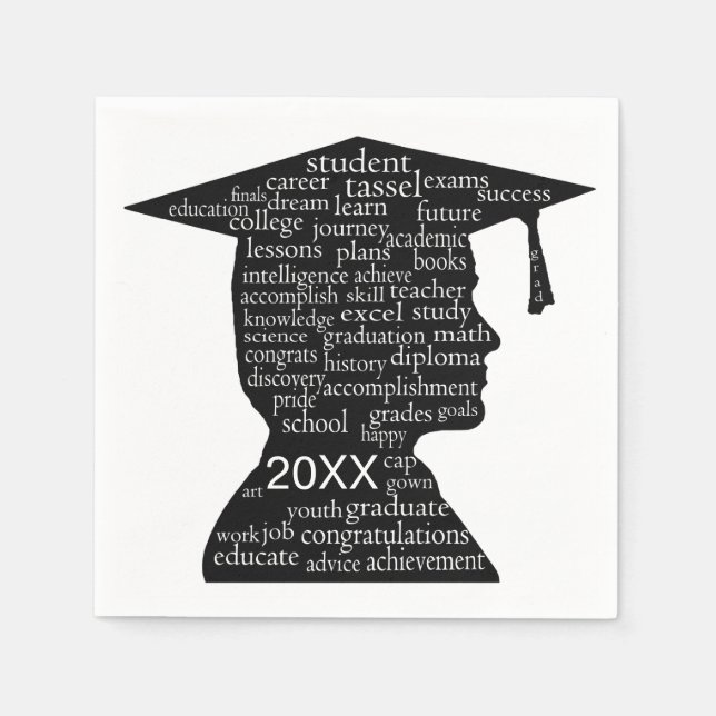 Serviette En Papier Silhouette Boy Graduate on White  (Devant)