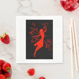 Serviette En Papier Silhouette de Fée Rouge Élégante Ailée Fantastique