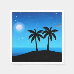 Serviette En Papier Silhouette de l'île tropicale avec lune et étoiles