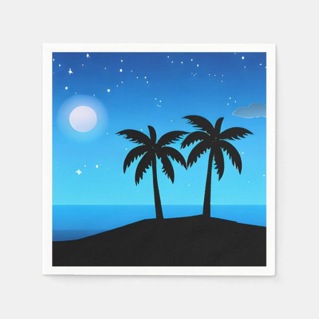 Serviette En Papier Silhouette de l'île tropicale avec lune et étoiles (Devant)