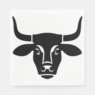Serviette En Papier Silhouette de tête de taureau noir minimaliste