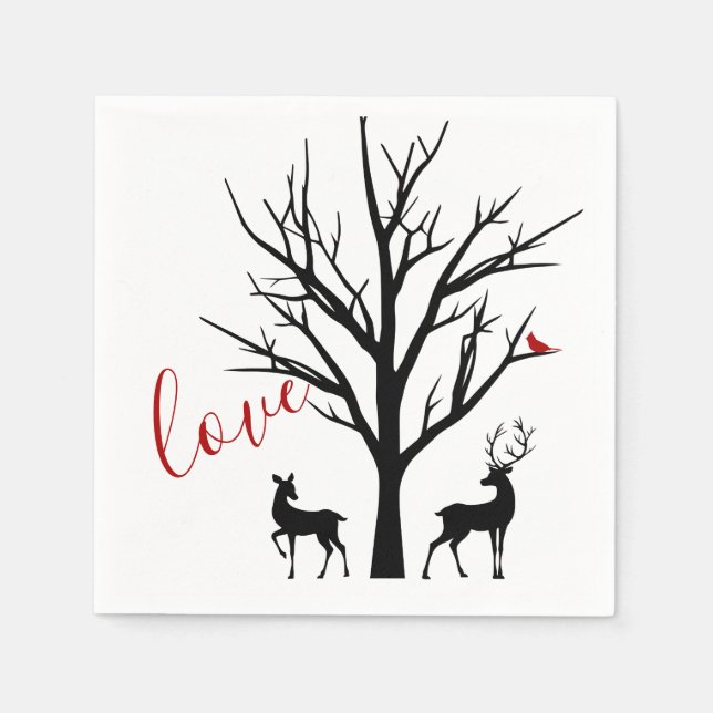 Serviette En Papier Silhouette Deer Couple en hiver amoureux (Devant)