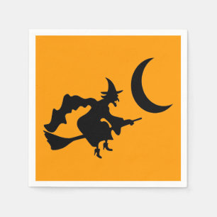 Serviette En Papier Silhouette Halloween Sorcière Volante
