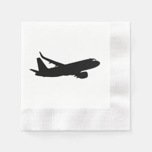 Serviette En Papier Silhouette noire de Jet Liner d'avion à personnali