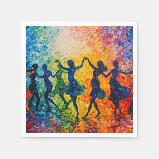Serviette En Papier Silhouettes colorées dansant (Devant)